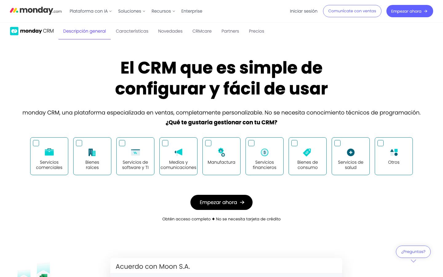 Screenshot del sito di Monday CRM