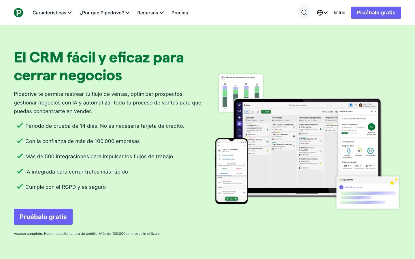 Screenshot del sito di Pipedrive